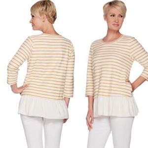 LOGO by Lori Goldstein sz Medium Striped Boucle Top White Tan
